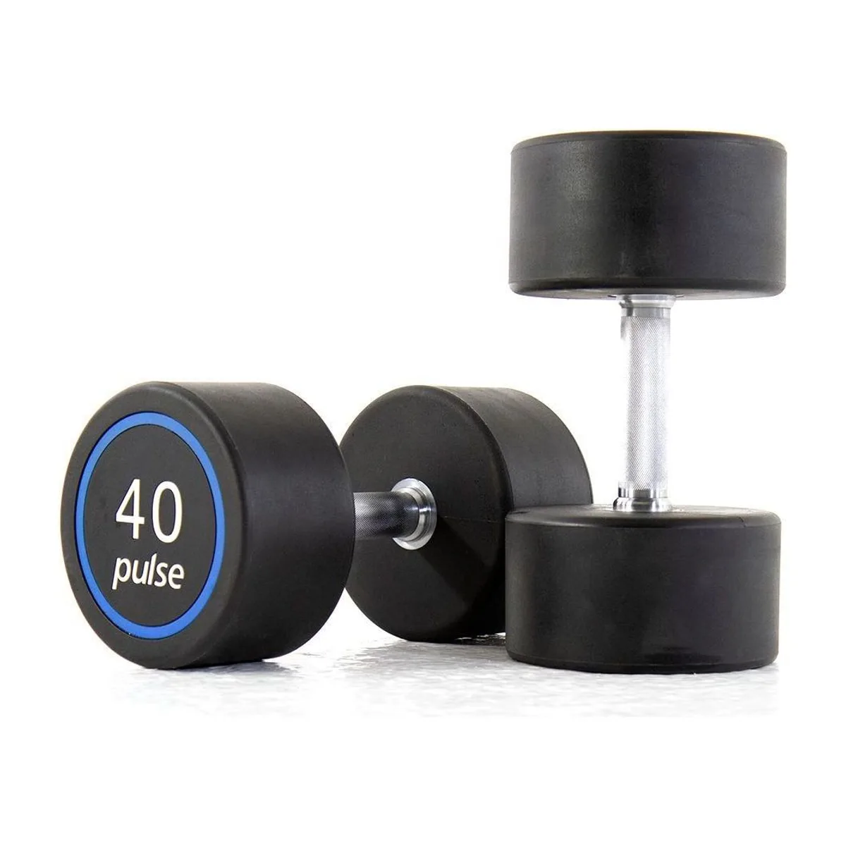 Pulse Fitness UK Premium Polyurethane Covered Dumbbell Set 27.5kg 40kg in 2.5kg increments with Conical Handgrips (in Pairs) on a Double-Tier (Horizontal) Dumbbell Rack (holds 6 Pairs), view 3