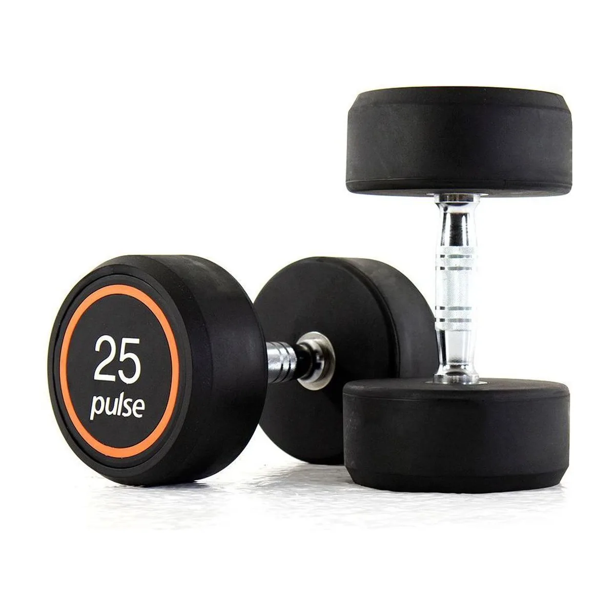 Pulse Fitness UK Club Line Rubber Covered Dumbbell Set 2.5kg 25kg in 2.5kg increments with Conical Handgrips (in Pairs) on a Double-Tier (Horizontal) Dumbbell Rack (holds 10 Pairs), view 3