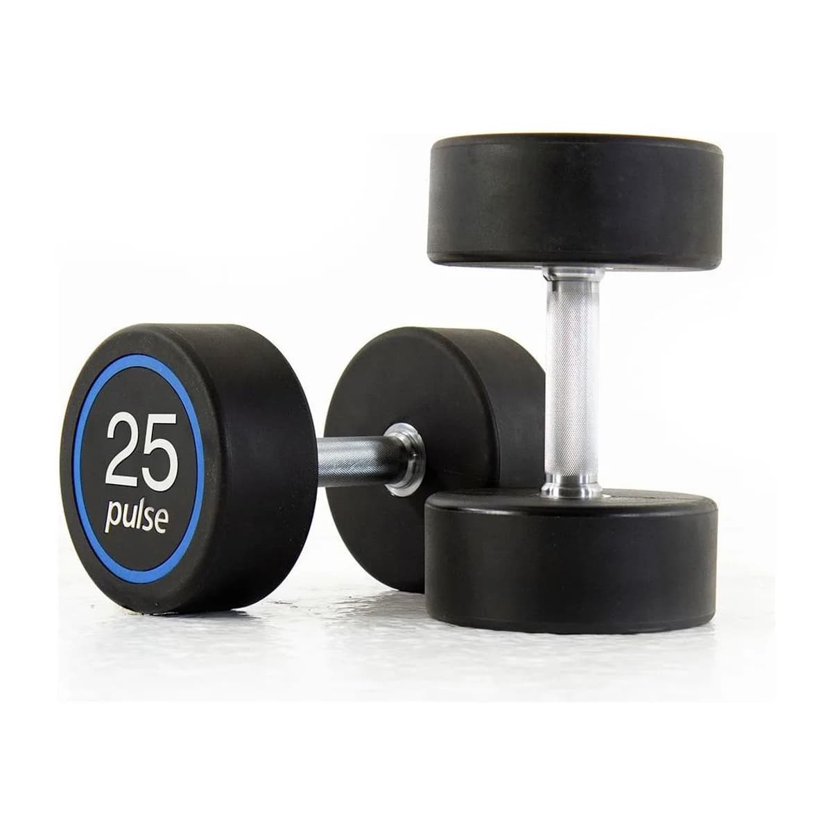 Pulse Fitness UK Premium Polyurethane Covered Dumbbell Set 2.5kg 25kg in 2.5kg increments with Conical Handgrips (in Pairs) on a Double-Tier (Horizontal) Dumbbell Rack (holds 10 Pairs), view 3
