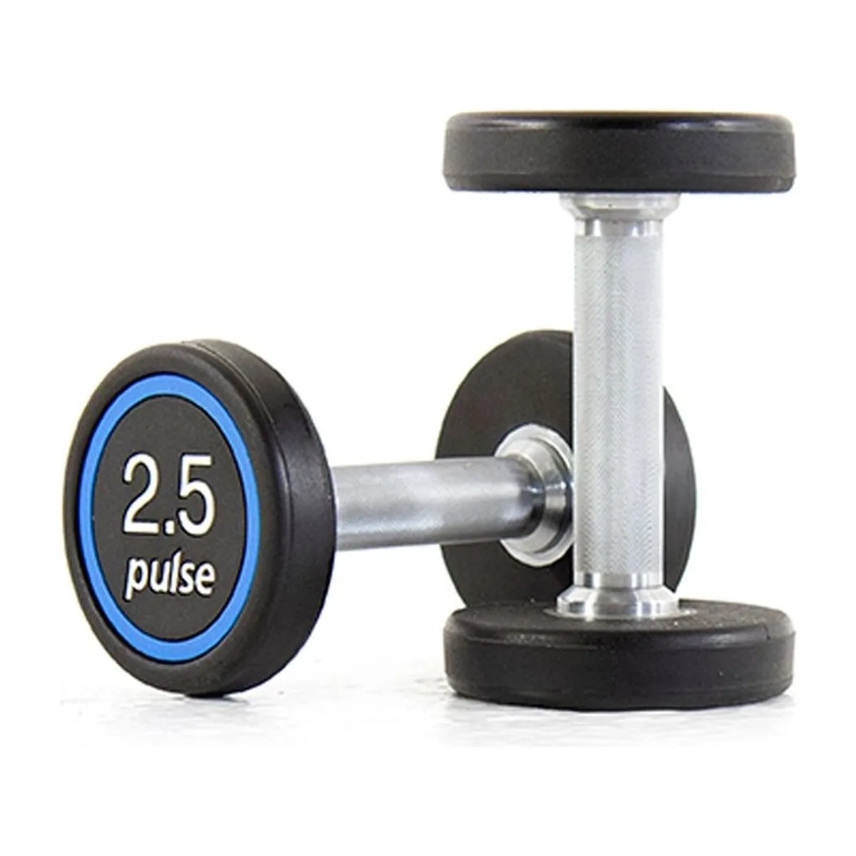 Pulse Fitness UK Premium Polyurethane Covered Dumbbell Set 2.5kg 25kg in 2.5kg increments with Conical Handgrips (in Pairs) on a Double-Tier (Horizontal) Dumbbell Rack (holds 10 Pairs), view 2