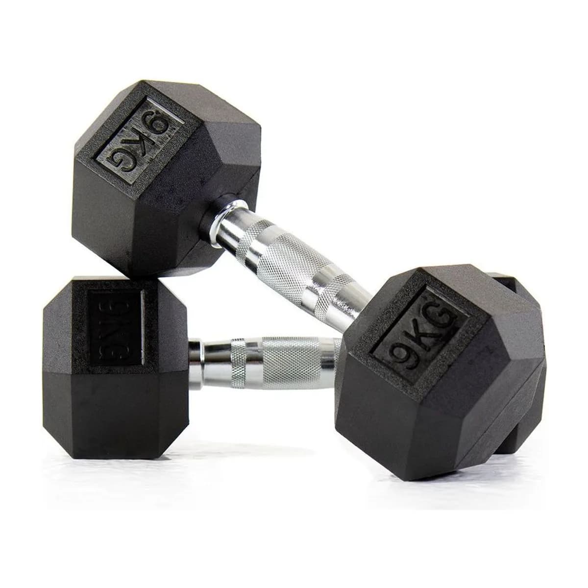 Pulse Fitness UK Club Line Rubber Hex Dumbbells 9kg (Pair)