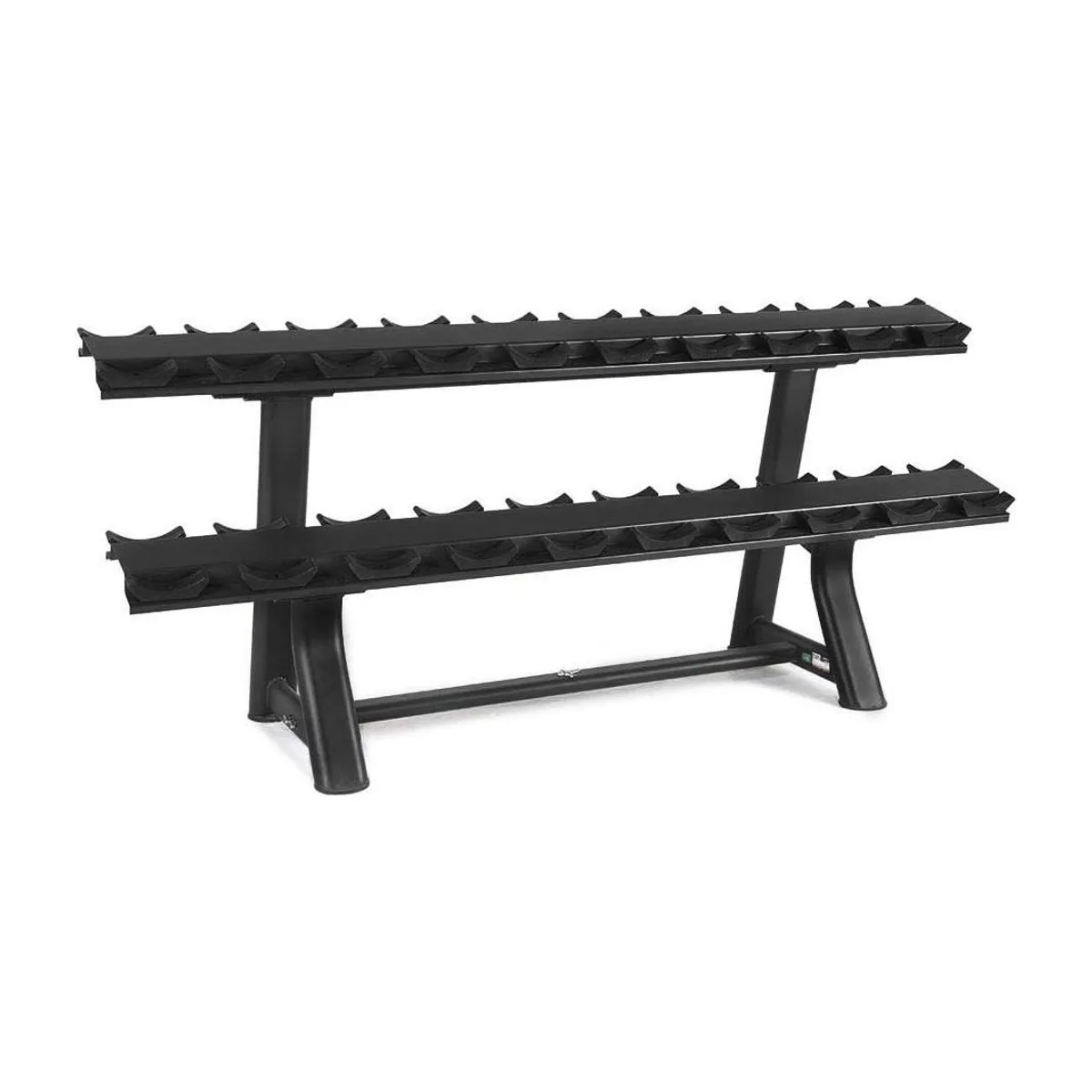 Pulse Fitness UK Club Line Rubber Covered Dumbbell Set 2.5kg 25kg in 2.5kg increments with Conical Handgrips (in Pairs) on a Double-Tier (Horizontal) Dumbbell Rack (holds 10 Pairs), view 4